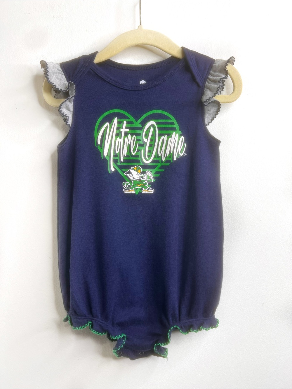 Gen2 Notre Dame Fighting Irish All The Love One PIece Size 12M Navy/Green